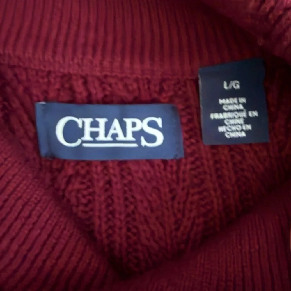 Chaps Mens Shawl Collar Cable Knit Cotton Sweater Burgundy Red Large RN41381